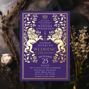 Invitation En Aluminium Mariage médiéval du Lion Royal Pourpre