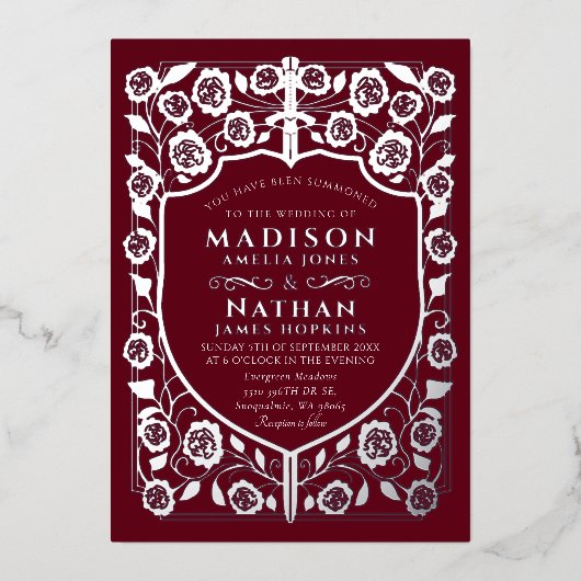 Invitation En Aluminium Mariage médiéval Red Sword Shield (Recto)