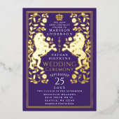 Invitation En Aluminium Mariage médiéval violet Royal Lion (Recto)