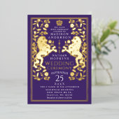 Invitation En Aluminium Mariage médiéval violet Royal Lion (Debout devant)