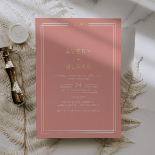 Invitation En Aluminium Mariage minimal Avery Blush Peach Coral Or Feuille