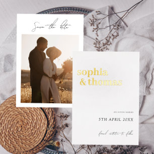 Invitation En Aluminium Mariage minimal blanc et or Élégant Enregistrer la