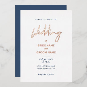 Invitation En Aluminium Mariage minimal bleu marine écriture
