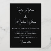 Invitation En Aluminium Mariage Minimal Élégant Moderne Argent Noir Script (Recto)
