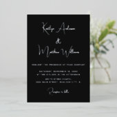 Invitation En Aluminium Mariage Minimal Élégant Moderne Argent Noir Script (Debout devant)
