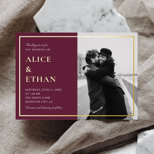 Invitation En Aluminium Mariage Minimal Élégant Photo Automne Marsala