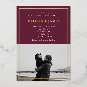 Invitation En Aluminium Mariage Minimal Élégant Script Photo Marsala