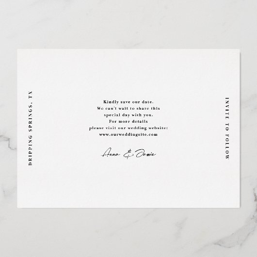 Invitation En Aluminium Mariage minimal Glimmer Enregistrer la date (Verso)