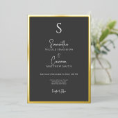 Invitation En Aluminium Mariage minimal moderne noir (Debout devant)