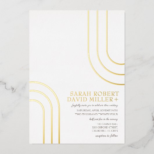 Invitation En Aluminium Mariage minimal or blanc simple moderne (Recto)