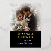 Invitation En Aluminium Mariage minimal photo noir blanc moderne (Recto)