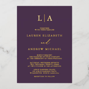 Invitation En Aluminium Mariage minimaliste à huile de prune violet