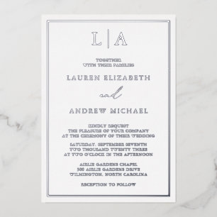 Invitation En Aluminium Mariage minimaliste à la bordure du monogramme à h
