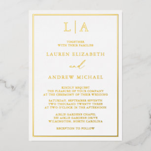 Invitation En Aluminium Mariage minimaliste à la bordure du monogramme d'h