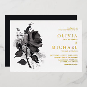 Invitation En Aluminium Mariage minimaliste à l'aquarelle noire moderne Ro
