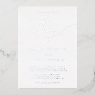 Invitation En Aluminium Mariage minimaliste argent et blanc sous feuille d
