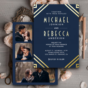 Invitation En Aluminium Mariage Minimaliste Art Déco Géométrique Bleu Nuit