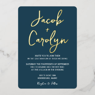 Invitation En Aluminium Mariage minimaliste bleu sarcelle et or