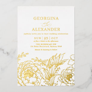 Invitation En Aluminium Mariage Minimaliste Botaniques Vintage en Or Blanc