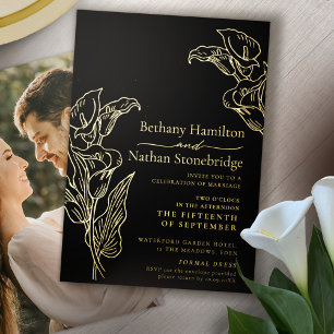 Invitation En Aluminium Mariage minimaliste calla lily art en ligne noir o
