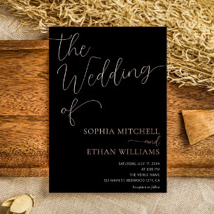 Invitation En Aluminium Mariage minimaliste chic script noir
