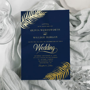Invitation En Aluminium Mariage minimaliste des Feuilles tropicaux Gold Fo