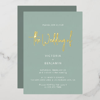 Invitation En Aluminium Mariage Minimaliste Élégant Chic Bleu Poussiéreux