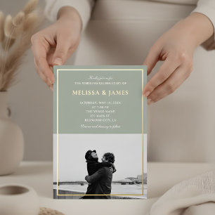 Invitation En Aluminium Mariage Minimaliste Élégant Écriture Photo Vert Sa