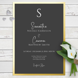 Invitation En Aluminium Mariage minimaliste élégant moderne noir