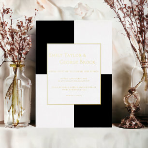 Invitation En Aluminium Mariage minimaliste élégant noir et blanc or