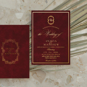 Invitation En Aluminium Mariage minimaliste et élégant bordeaux feuille d'