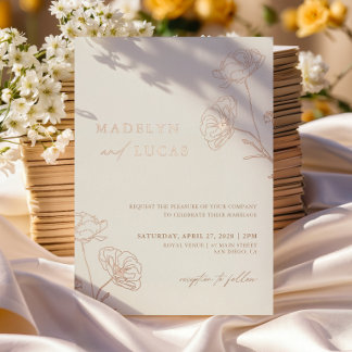 Invitation En Aluminium Mariage minimaliste ivoire taupe monogramme or ros