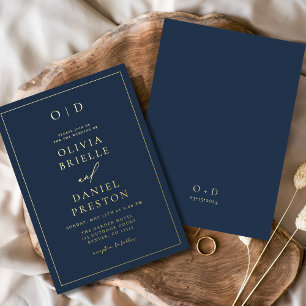 Invitation En Aluminium Mariage Minimaliste Moderne Bleu Nuit Or