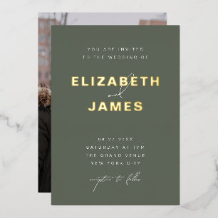 Invitation En Aluminium Mariage Minimaliste Moderne Simple Vert Sauge & Or