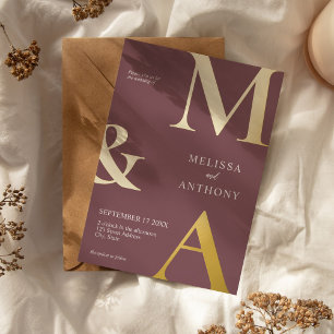 Invitation En Aluminium Mariage minimaliste moderne violet monogramme