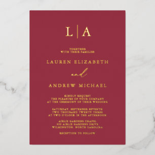 Invitation En Aluminium Mariage minimaliste monogramme à papier d'aluminiu