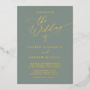 Invitation En Aluminium Mariage Minimaliste Monogramme Vert Sauge et Dorur