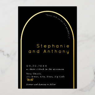 Invitation En Aluminium Mariage Minimaliste Noir, Branche Blanche Arc Doré
