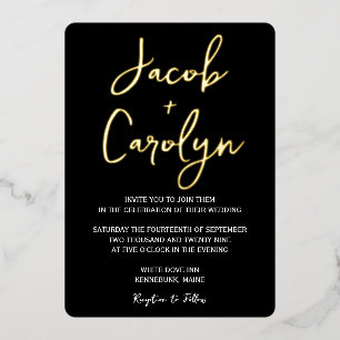 Invitation En Aluminium Mariage Minimaliste Noir et Blanc Or