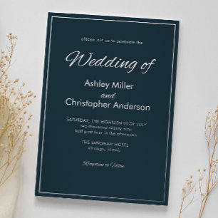 Invitation En Aluminium Mariage Minimaliste Script Bleu Armes