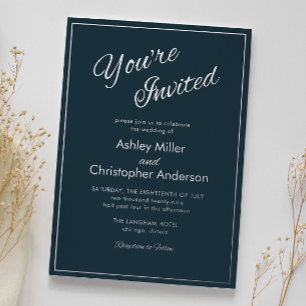 Invitation En Aluminium Mariage Minimaliste Script Bleu Metal Gun
