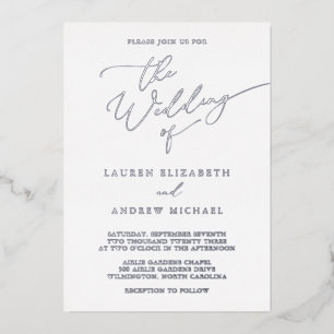 Invitation En Aluminium Mariage minimaliste Silver et White Foil