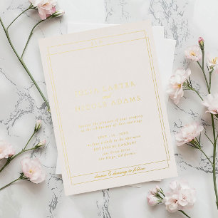 Invitation En Aluminium Mariage minimaliste simple noir ivoire classique