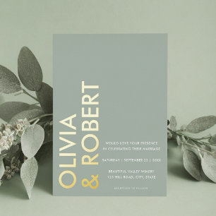 Invitation En Aluminium Mariage Minimaliste Vert Sauge Moderne Gras