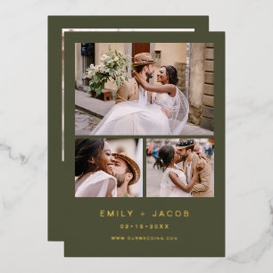Invitation En Aluminium Mariage Minimaliste Vert Sauge Quatre Photo Feuill