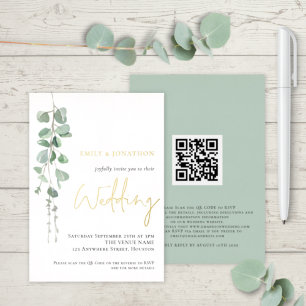 Invitation En Aluminium Mariage moderne aquarelle eucalyptus or réel