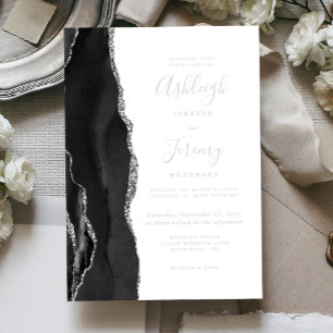 Invitation En Aluminium Mariage Moderne Argent Noir Agate