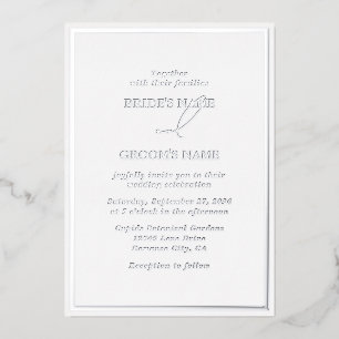 Invitation En Aluminium Mariage Moderne Argent Véritable et Blanc