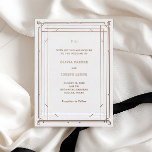 Invitation En Aluminium Mariage Moderne Art Déco Blanc et Rose Gold