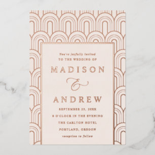 Invitation En Aluminium Mariage Moderne Art Déco Crème et Or Rose